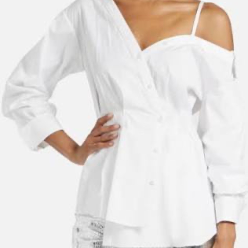 Veronica Beard White Tomasi Off-Shoulder Shirt